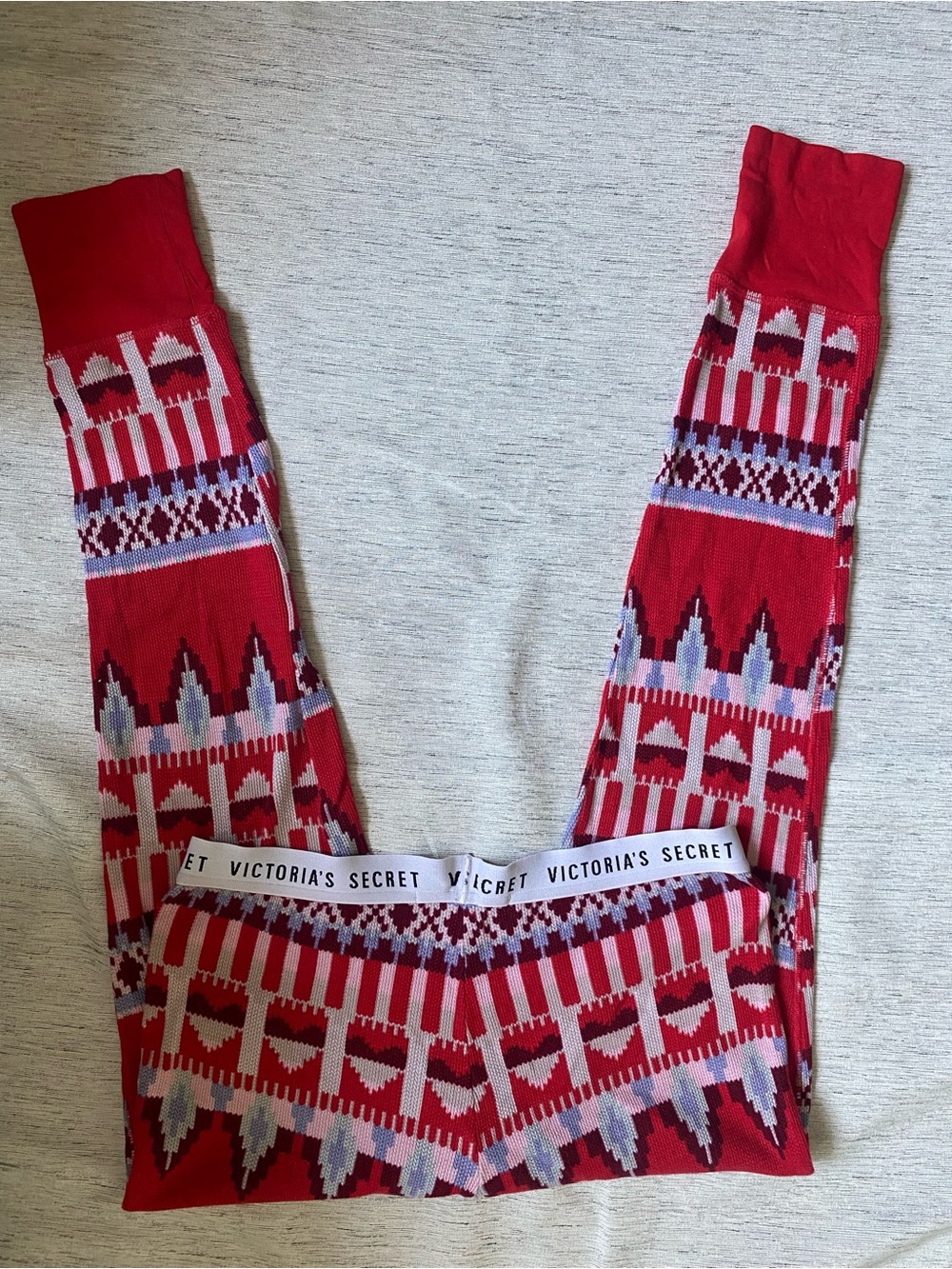 Victoria's Secret Thermal Knit Pajama Pants Red Fair Isle Nordic